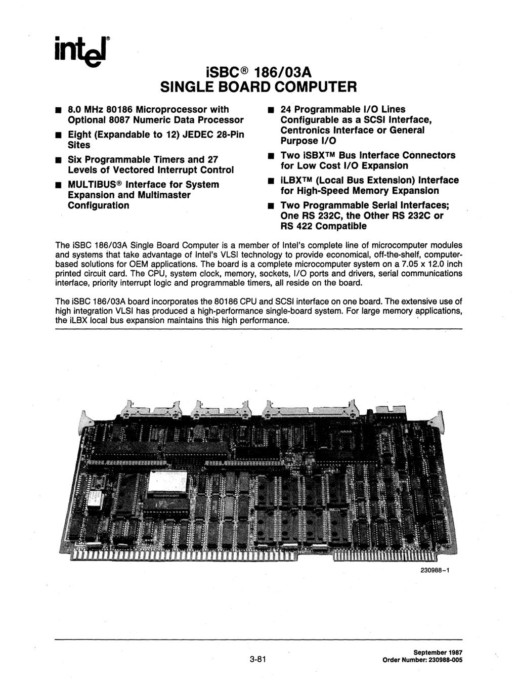 isbc 186/03A SNGLE BOARD COMPUTER 8.
