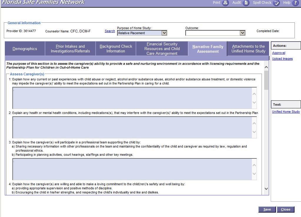 Step 7: Under the NARRATIVE FAMILY ASSESSMENT TAB, thoroughly complete each question from the information