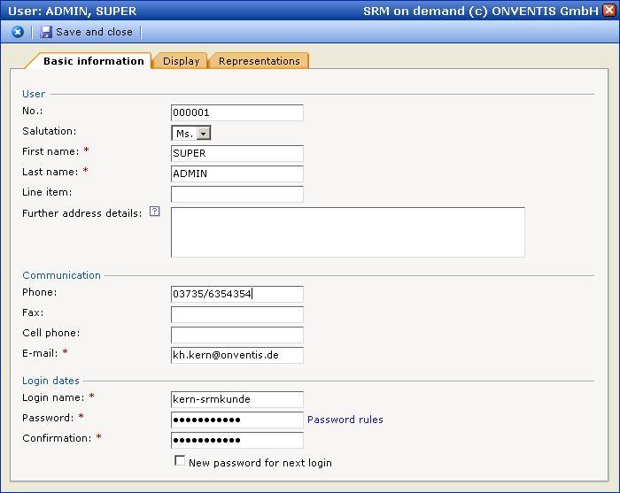 2.3 Change the login data / user data Click your user name on the top right side to change your user and login data.