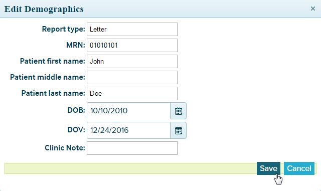 5. You can then edit the patient information in the ChangeDemographics Web Page Dialog window. (See below) 6.