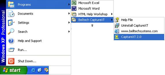 2. Go to Windows taskbar's Start button Programs Belltech CaptureXT And select CaptureXT 2.0 as shown in Fig. 3.