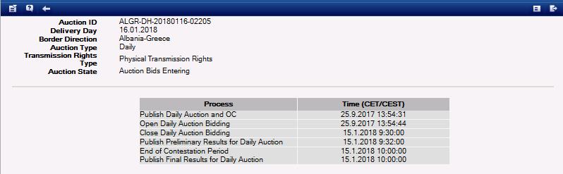 4.2.3 Daily Offered Capacity Screenshot 25 - Daily Auction Detail The Offered Capacity (OC) for the daily auction is published for Traders in the Daily Offered Capacity web form.