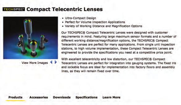 Techspec Telecentric LENS Selection Guide Field of View (mm) by Sensor Size (When Ø is used, Image does not cover entire sensor.) Stock Magnification No. ¼" 1/3" 1/2. 5 " 1/2. 3 " 1/2" 1/1.