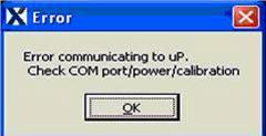 port (COM1) is incorrect. Click OK and select the correct COM port on the GT ConfigLite main screen.