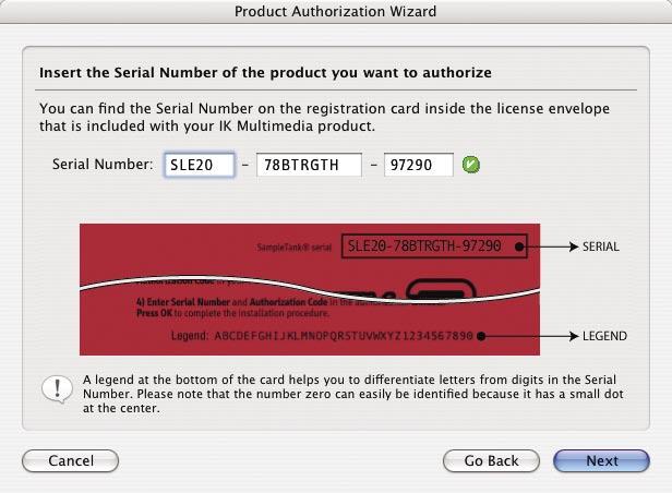 Wizard introduction The next step (step 2. Enter Serial Number) is for inserting the Serial Number. The Serial Number is printed on the card contained in the license envelope.