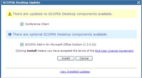 Getting Started with Scopia Desktop Client Figure 3: The Updates link in the top right corner of the web portal The Scopia Desktop Update window opens. Figure 4: Updating Scopia Desktop Client 3.