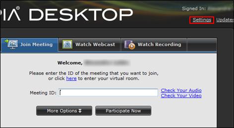 About Webcasting Scopia Desktop Videoconferences Figure 87: Scopia Desktop web portal with the link to Scopia Desktop Client Settings 2. Select the Virtual Room tab. 3. Select Stream meeting.