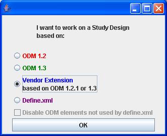 xml At startup time, when choosing for define.xml, an additional checkbox shows up asking whether ODM elements not used by define.xml should be disabled.