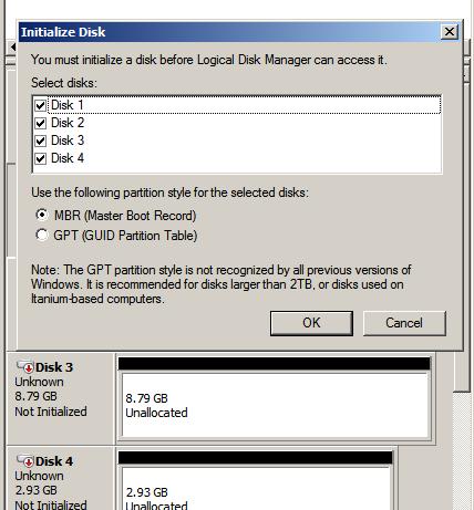 If you now open disk management you will be asked to initialise