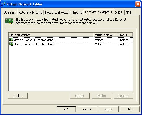 Open the VMWare Manage Virtual Networks option from the Start menu and go