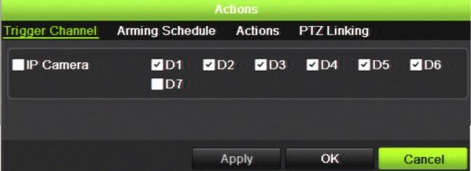 Chapter 13: Alarm and event setup Upload Snapshots to FTP Trigger an alarm output PTZ Linking: Select the PTZ camera as well as the preset, preset tour, or shadow tour that is triggered when the