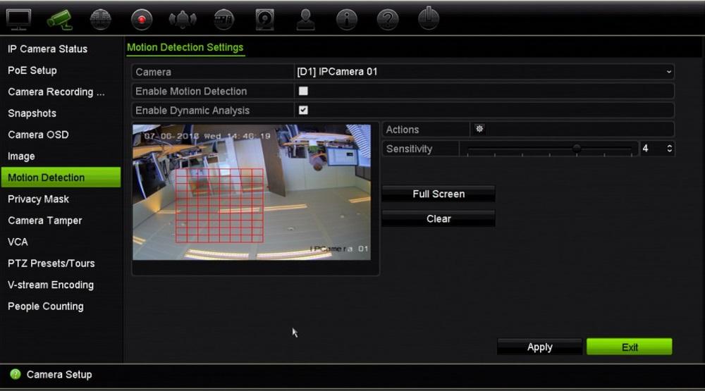 Chapter 10: Camera setup 4. Select Enable Dynamic Analysis. This allows you to see on-screen motion being detected while setting up the feature.