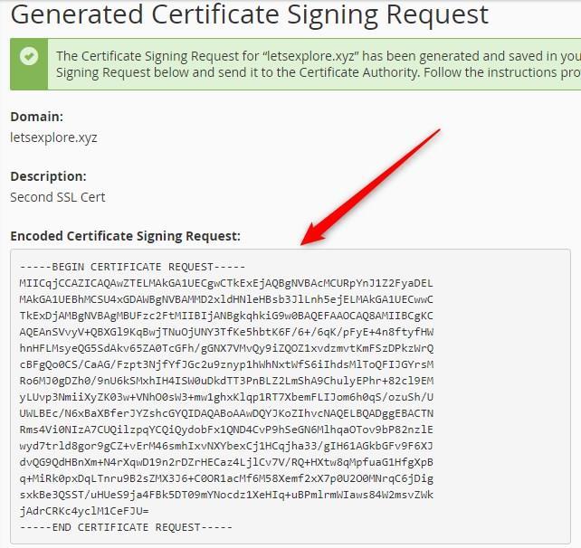 Copy the entire encoded CSR code (you don't need the decoded version of the CSR for the activation process) from -----BEGIN CERTIFICATE REQUEST----- to -----END CERTIFICATE REQUEST----- and back it