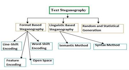 Fig 2: Types of Text Steganography Text Steganography one of the security mechanism which is believed to be the trickiest approach due to the efficiency of redundant information which is present in
