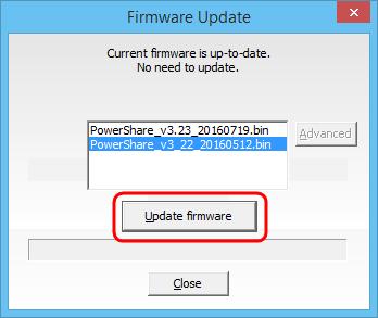 Select the desired firmware version from the list and click Update firmware.
