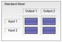 Signal Processing Functions For the PowerShare PS604 amplifier, the signal processing chain includes a 4x4 standard mixer. Click on the standard mixer block to display the control panel for the block.