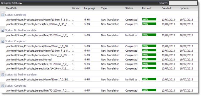 4 Monitoring Status for a Single Item You can view the translation status of a single content item, or of a group of content items under a common root folder. 1.