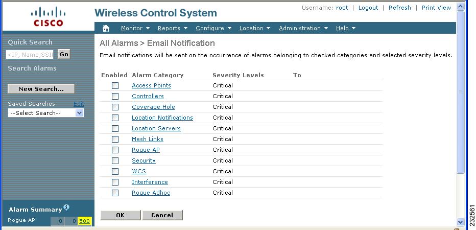 Working with Alarms Chapter 8 Emailing Alarm Notifications Cisco WCS lets you send alarm notifications to a specific email address.