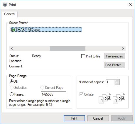 For information on the available printer drivers and the requirements for their use, see the User's Manual. Select [Print] from the [File] menu of WordPad.