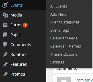 5. In the back end of the site, hover over Events and select Calendar Feeds. 6. Paste in the calendar URL, that you just copied from Google, into the icalendar/.ics Feed URL field.