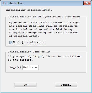 Chapter 9 Logical Disk (e) [Initialization] button This button allows you to initialize the logical disks of a reserve group.
