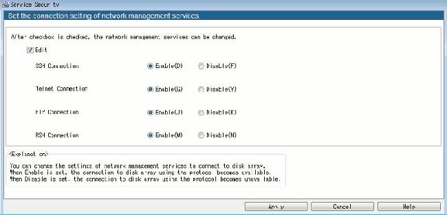 Chapter 11 Disk Array Figure 11-48 Service Security Editing Status [Apply] button: Clicking the button displays the following confirmation message.