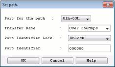 Chapter 14 RemoteDataReplication Settings Figure 14-6 Path Settings Dialog Box (FC) 10 Select a target port. Only the ports set up as a replication port are displayed. 11 Specify a transfer rate.