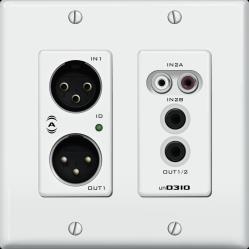 used with the unxp2i single-gang passive wall plate (see Accessories page for ordering information) und3io 2x2 Channel 2 Gang US Wall Plate w/xlr, RCA, 3.