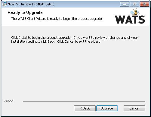 WATS Client Upgrade You can upgrade WATS Client version 3.x and 4.0 to version 4.1. Download the WATS Client from http://download.wats.no/ and store it locally.