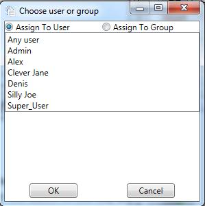 To assign a job to a specific operator or a specific group of operators, select the batch in the list, and click Assign to Operator button. The Choose user or group window will show up.