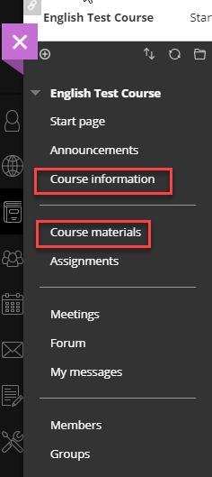 You can publish material in Course information and in Course materials. They work in the same way but are used in different ways. You can find both in the left-hand menu.