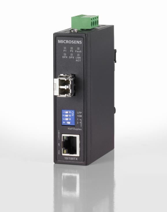 Entry Line Compact Industrial Fast/Gigabit Ethernet Converter 1x 100/1000Base-T 1x 100/1000Base-X (SFP Slot) MICROSENS General The IP protocol has already left the in-house environment and is going
