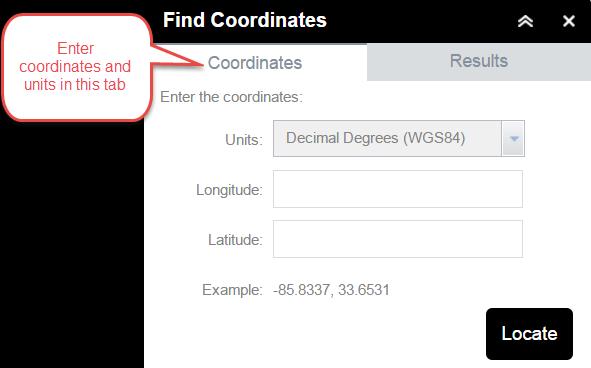 Find Coordinates Tool The Find Coordinates Tool will zoom to a location based on coordinates