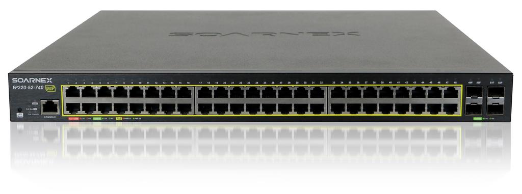 52 Port Managed Gigabit PoE+ Switch EP220-52-740 Advanced Unique High Power PoE Functions for Surveillance Management with Centralized Power Management To fulfill the needs of higher power