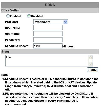 iii DDNS: IP camera supports DDNS (Dynamic DNS) service. a. DynDNS: 1. Enable this service 2. Key-in the DynDNS server name, user name, and password. 3.