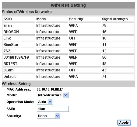 iv Wireless Setting (Wireless Network Optional) Supports 802.11 b/g wireless connection.