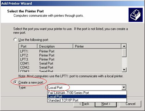 The following window will be popped up for you to specify the port name of the printer