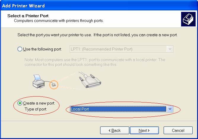18. Select the Create a new port and specify the type of port as Local Port. Click the Next button to the next step. 19.