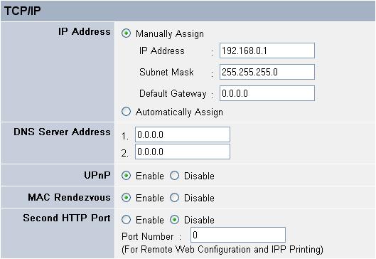 you should enter the related information in the following boxes, including IP Address, Subnet Mask, and Default Gateway. - UPnP: This option allows you to enable or disable UPnP mode.