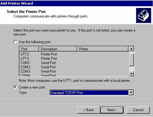 Create a new Standard TCP/IP Port Click Next Input the IP Address of the Print