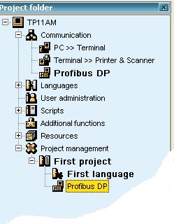 Creating a visualization with TSwin.net The Profibus DP entry is inserted into your project.
