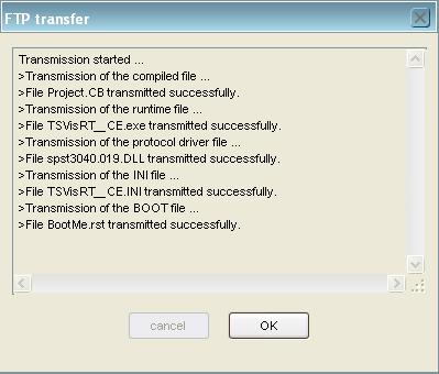 operating device. When the transfer is finished, the OK button becomes active. Figure 4-11 FTP transfer 4.