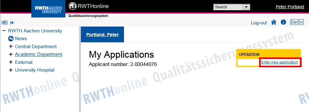 Open RWTHonline Application Wizard 3 Open RWTHonline Application Wizard You will be taken to your business card/workplace after logging in. Click on the link Applications in the Studies section.