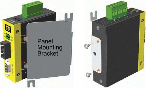 2.4 Panel Mounting The device is provided with an optional panel mounting bracket. The bracket support mounting the device on a plane surface securely. The mounting steps are: 1.