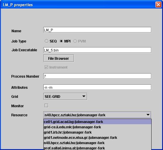 Workflow Editor Properties of a job Properties of a job: Executable file Type of executable