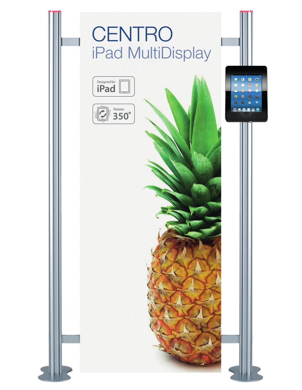 ipad Post Mount The ipad post enclosure is designed to carry an ipad whilst allowing secure fixing to the uprights of the Centro range of portable display stands.