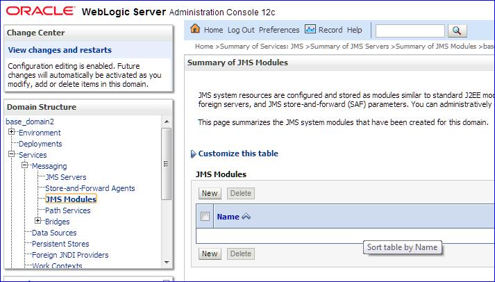 Click Home to return to the Domain home page. Create a JMS Module 1.