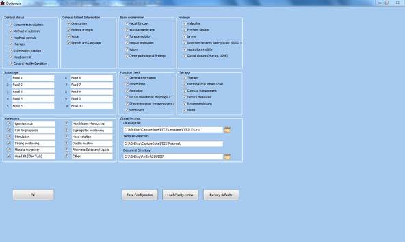 Overview of options 3 4 5 6 7 8 Select FEES report input areas Input fields for test foods for the function check (free text) 3 Input fields for therapy options (free text) 4 System settings: