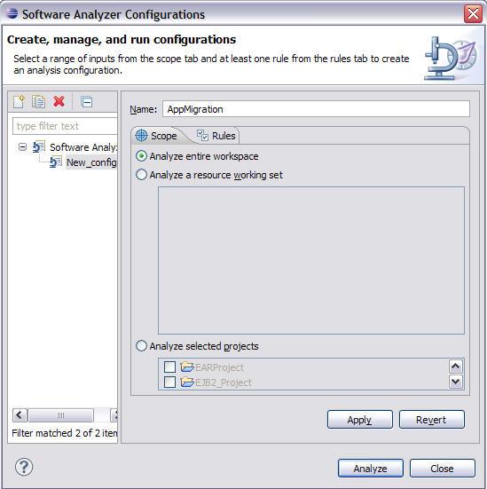 Figure 9. Setting up the configuration 3. In the Software Analyzer Configurations window, enter a name for the configuration, such as AppMigration. 4.