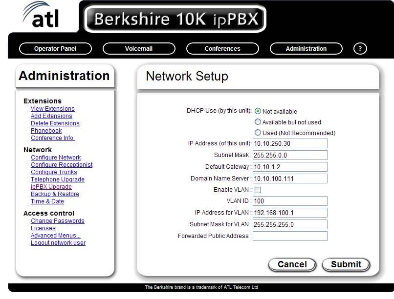 1.2.1. Configure Network This webpage displays the current network settings.